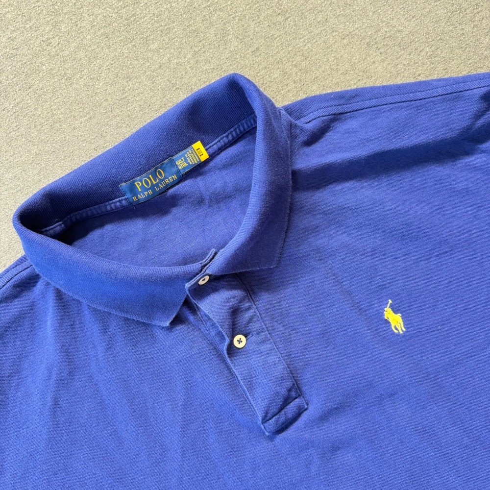 Polo Ralph Lauren Mens 4XLT Blue Short Sleeve Mesh Polo Shirt Yellow Pony Logo